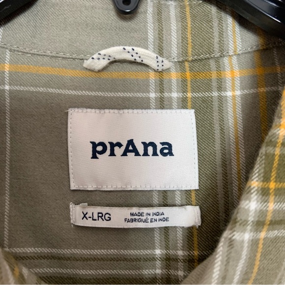 NWT New Prana Green and Yellow Los Feliz Flannel Button Down Shirt in Sage - Picture 4 of 5